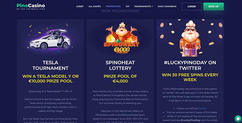 Promotions at Pino Casino