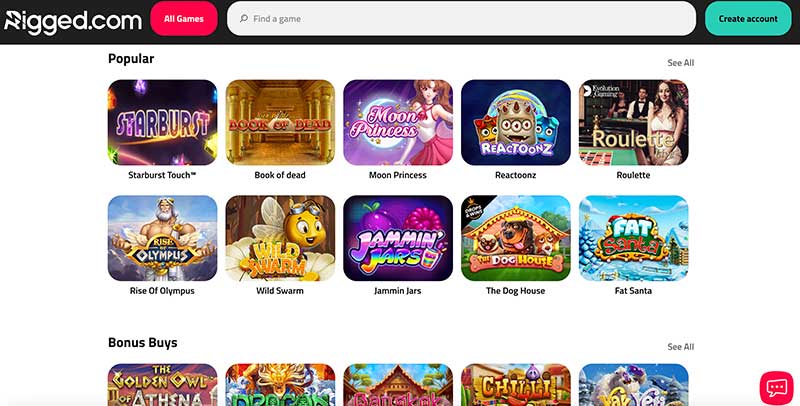 All Games at Rigged Casino