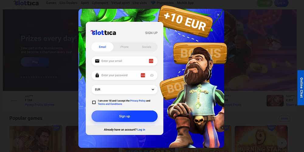 Slottica 10Eur Casino Bonus