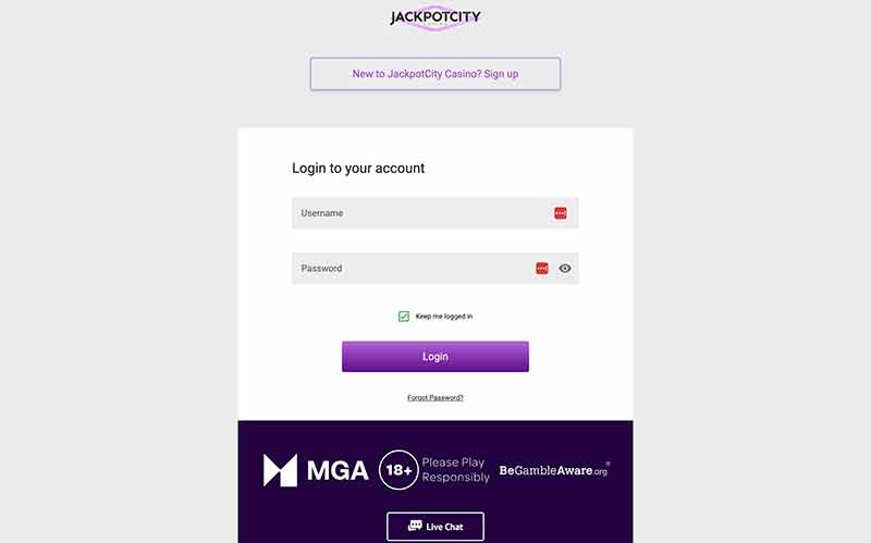 Jackpot City Casino-login