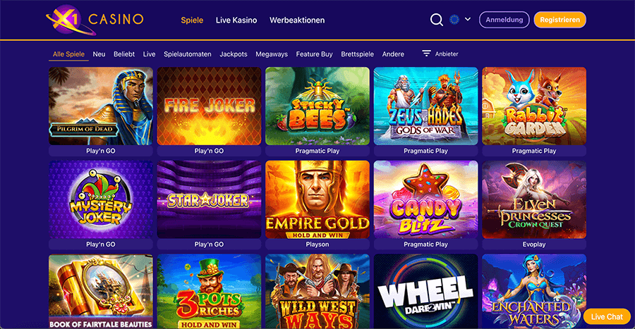 X1 Casino Spielportfolio