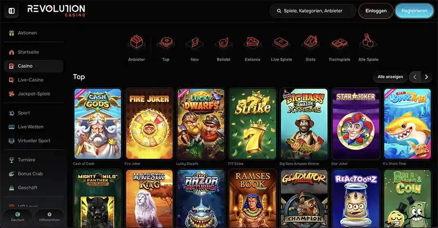Revolution Casino Spiele