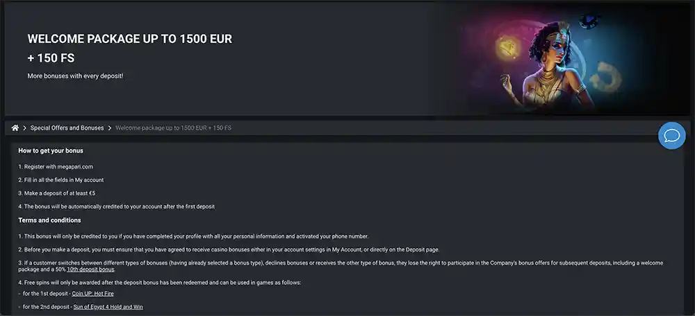 Megapari Casino Welcome Bonus