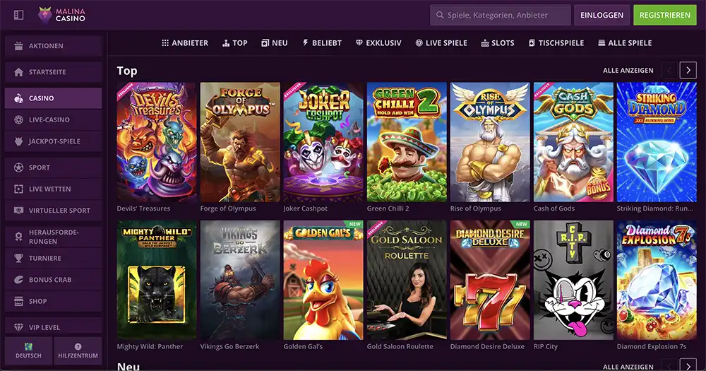 Malina Casino Spiele