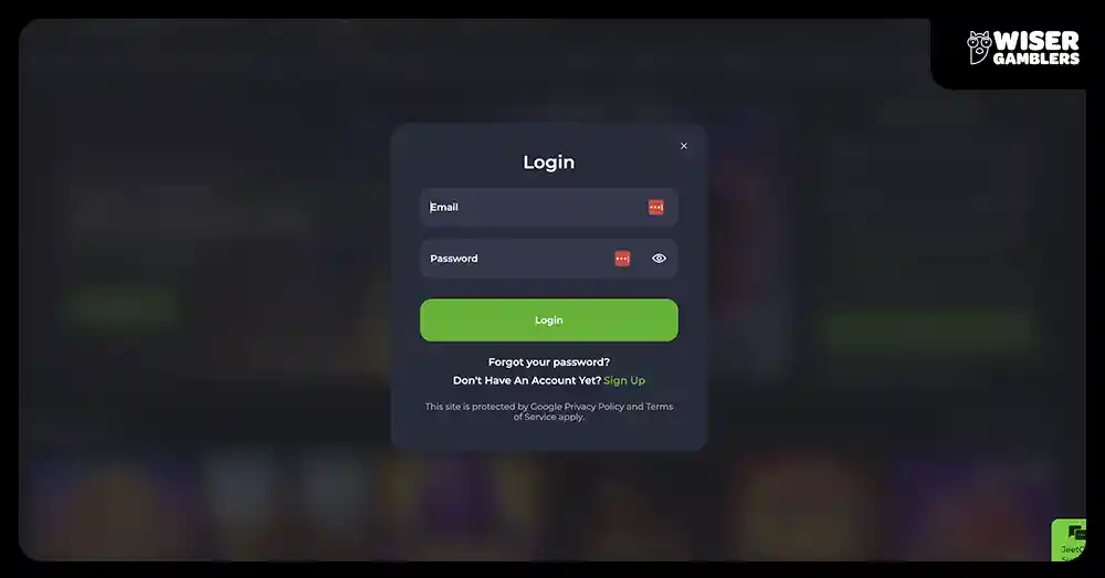 JeetCity Casino login screen