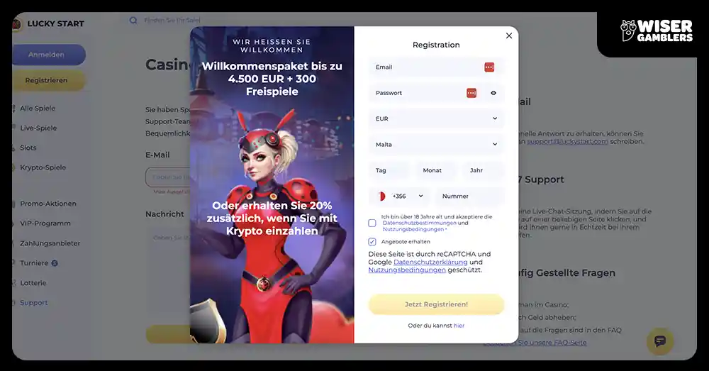 Luckystart Bonus Willkommenspaket