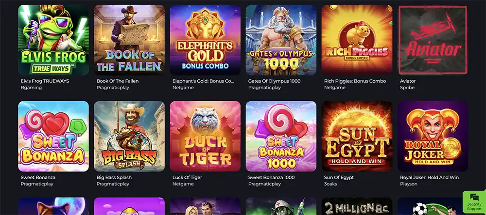Spielauswahl bei JeetCity Casino