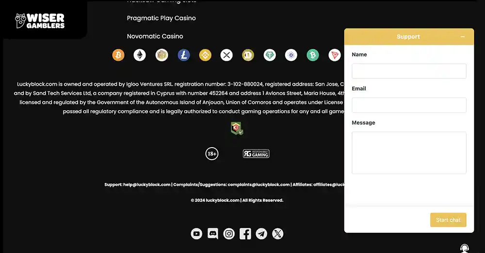 Live Chat at Lucky Block Casino