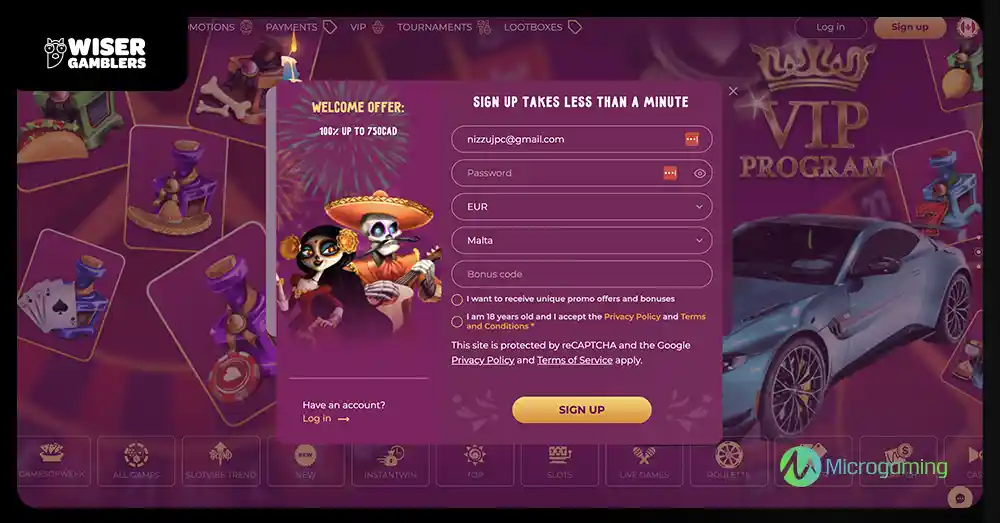 Slotvibe Casino Screenshot with Microgaming logo