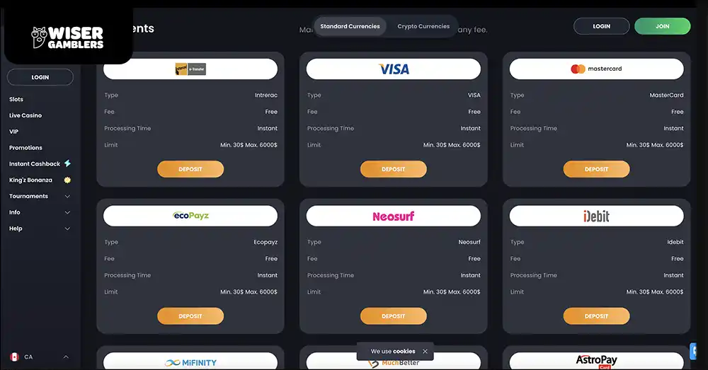 Bitkings Standard Payment Options
