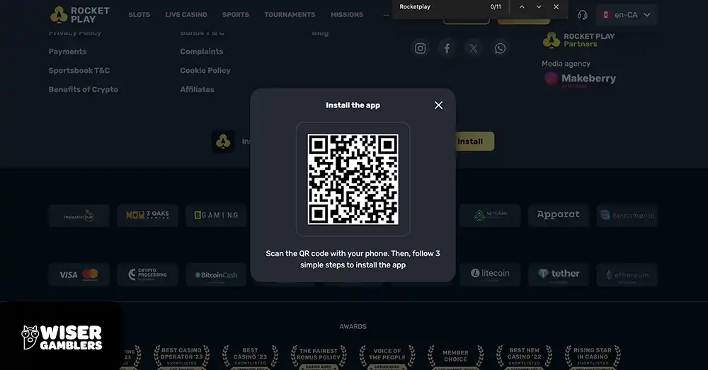Rocketplay Mobile App Install Screen