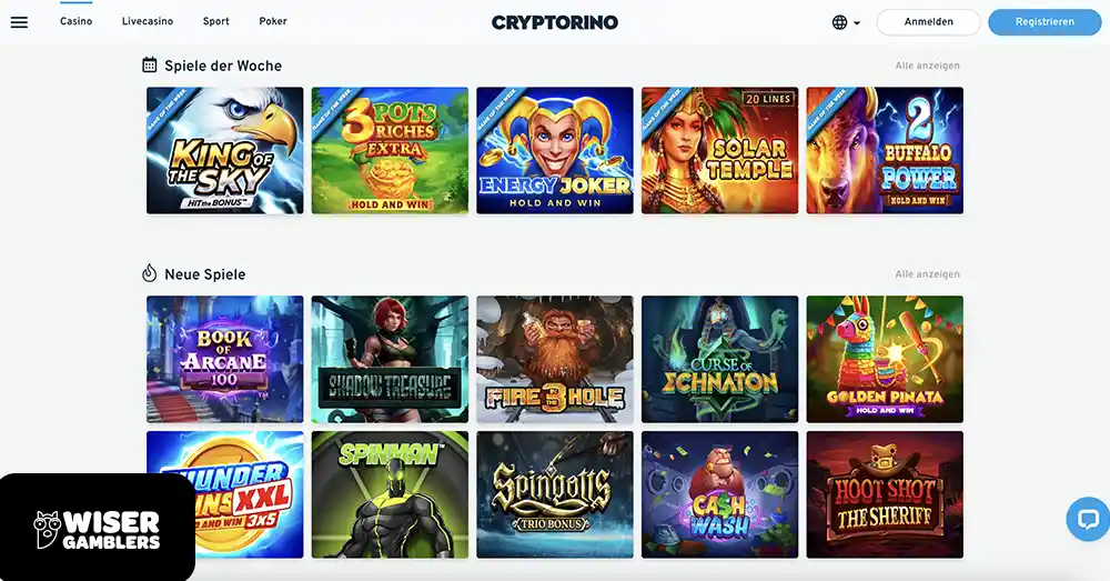 Eine Übersicht über viele verschiedene Slots bei Cryptorino Casino