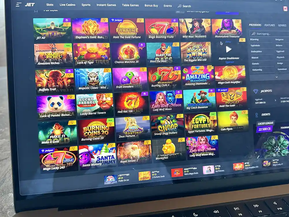 Game Lobby at Jet Casino while testing by WG team