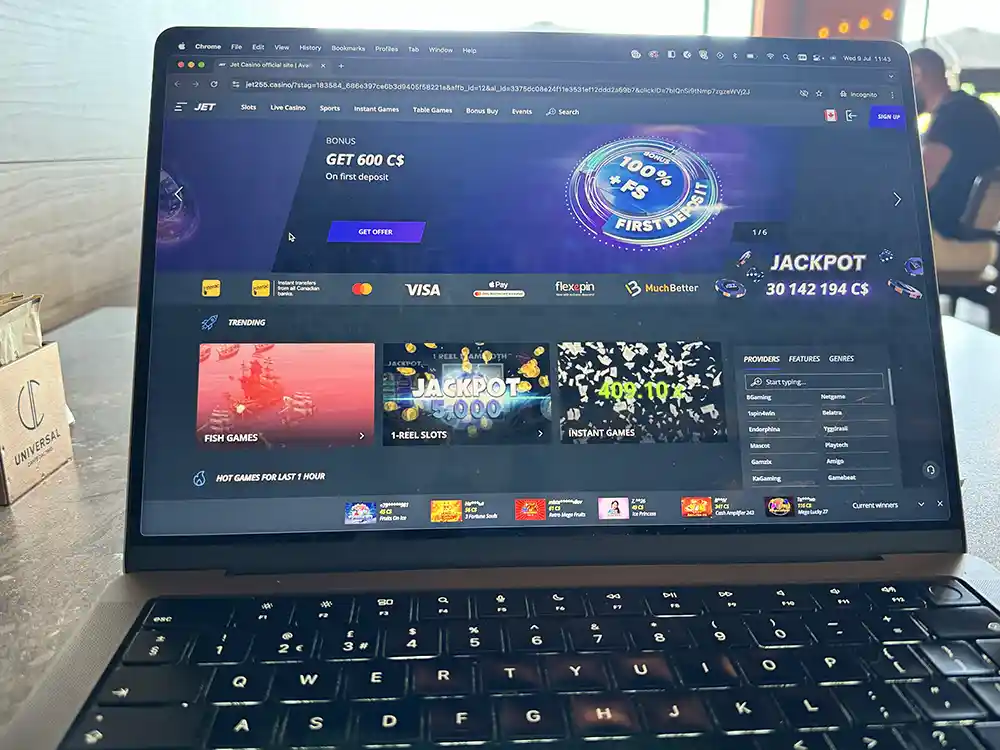 JetCasino Homepage Photo while testing