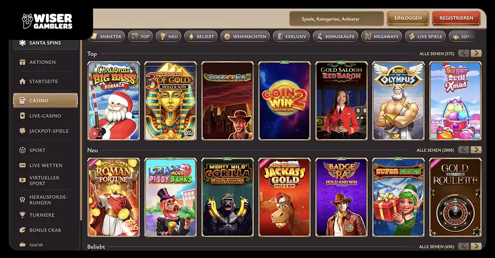 Neues Online Casino Vicibet Spiellobby
