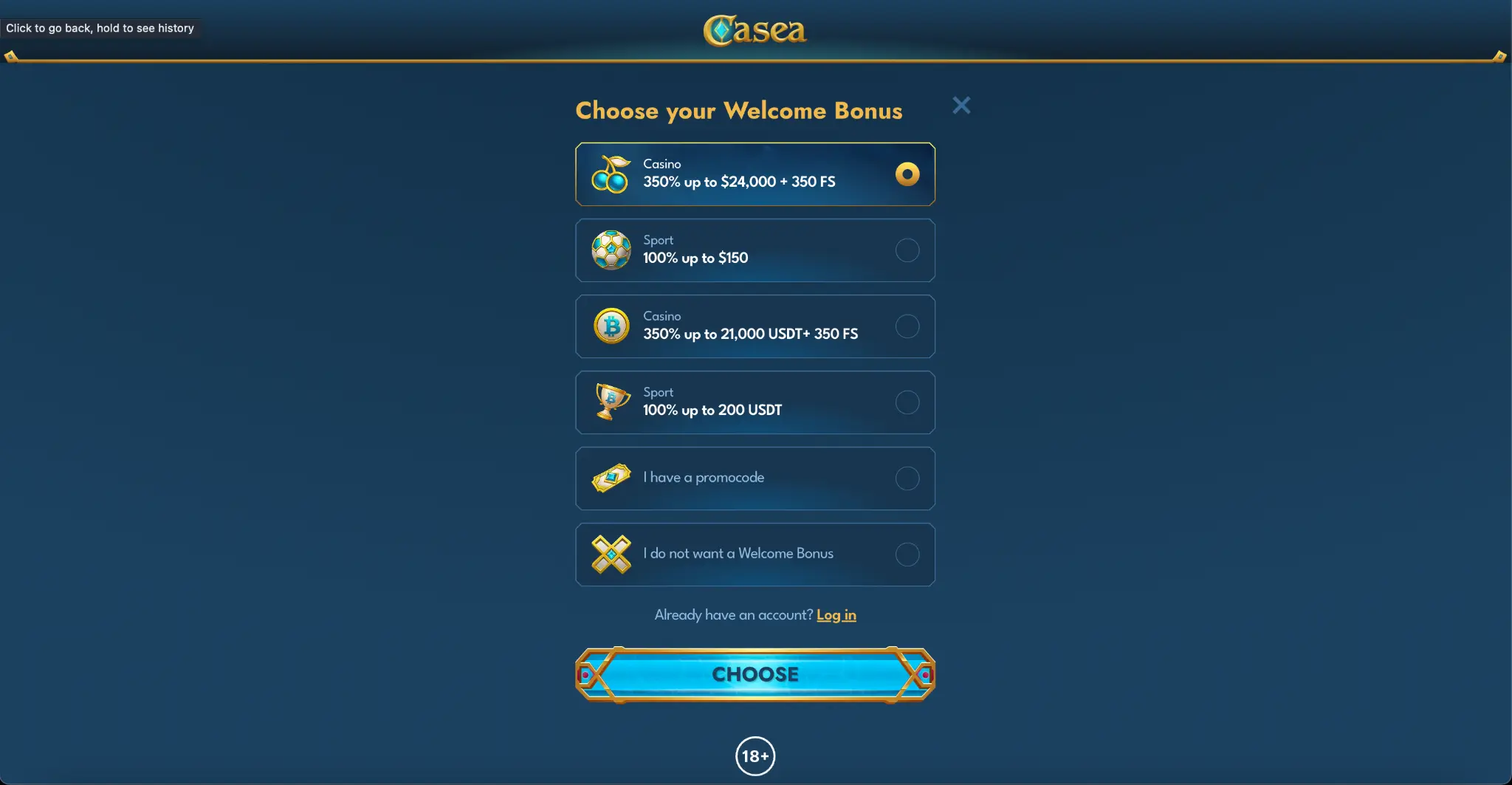 Casea Casini Welcome Bonus